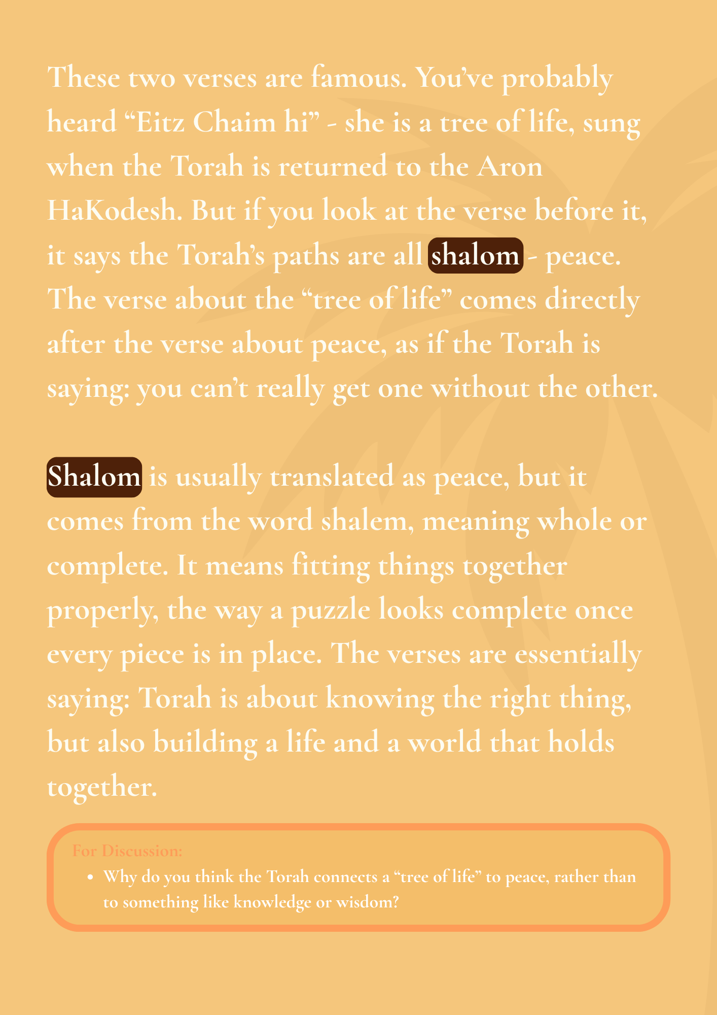 Desert Island Torah Shalom source sheet — commentary and discussion page