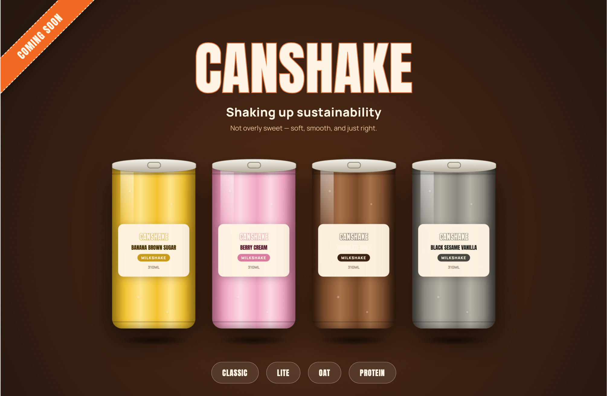 CanShake coming soon poster showing the four-flavour can lineup