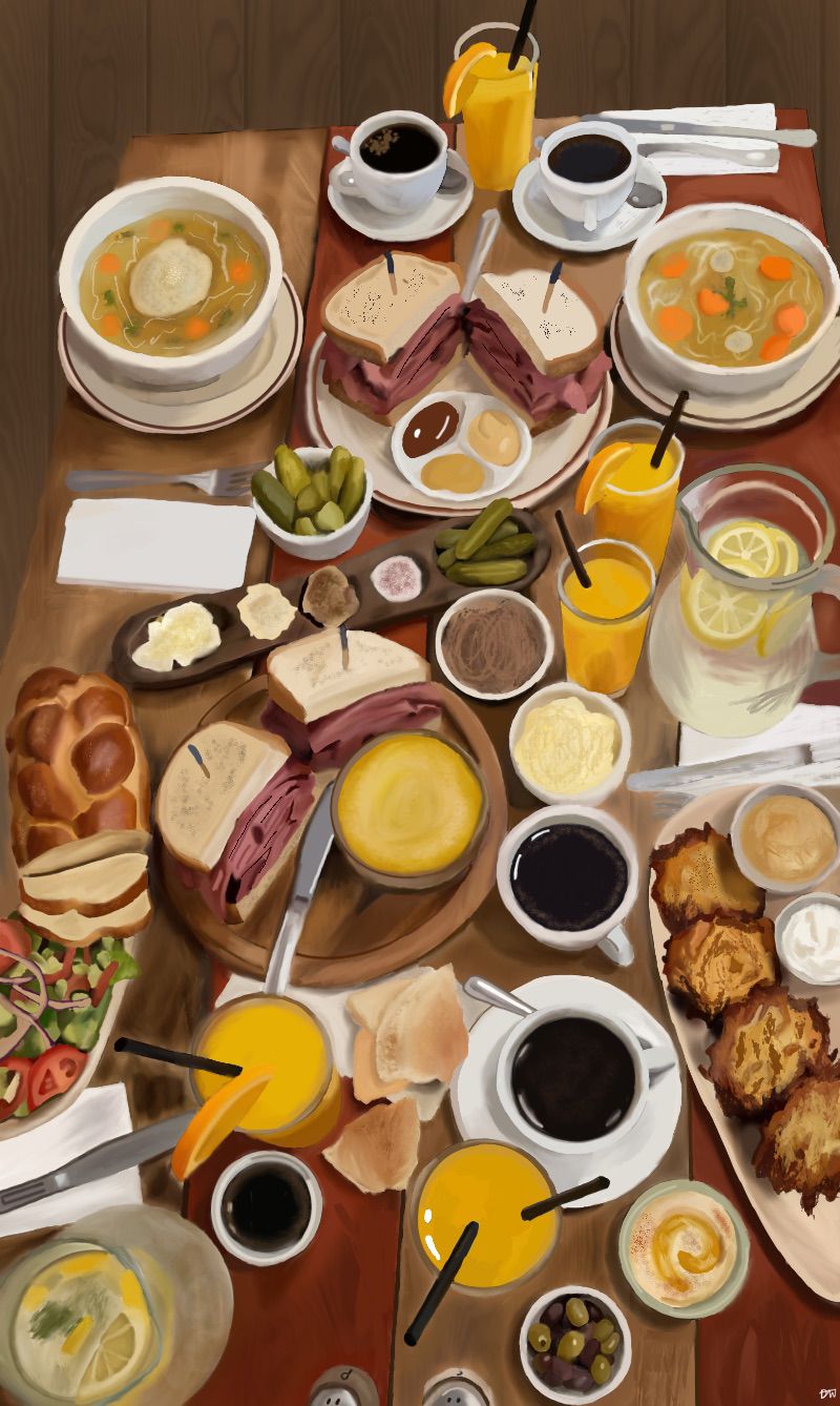 Oy Vey — overhead deli spread illustration