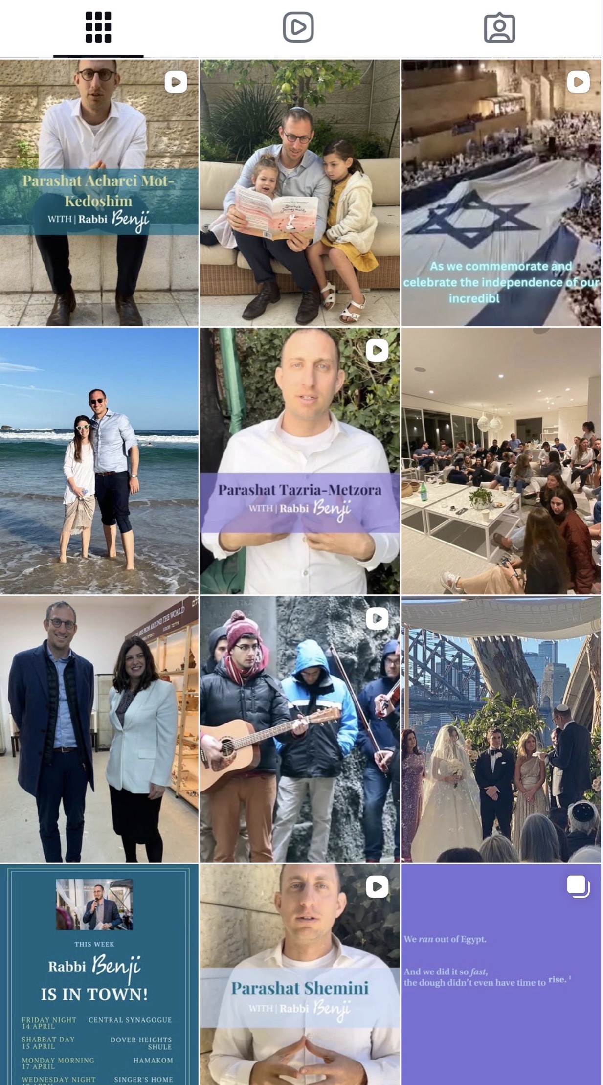 Rabbi Benji Instagram grid